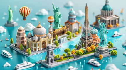 Travel and Tourism: A 3D vector infographic showcasing the economic impact of tourism - obrazy, fototapety, plakaty