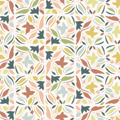 Modern vector pattern with pretty floral drawing motifs . Decorative seamless botanical background with gender neutral spring flowers. Natural stylish for fabric, interior wallpaper surface design. - 781301443