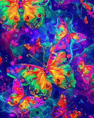 Psychedelic Neon Butterfly Pattern Background Design