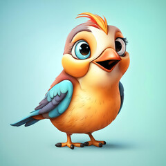 A cute cartoon bird. illustration. artificial intelligence generator, AI, neural network image. background for the design.