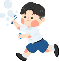 Kid student blowing soap bubbles - 781302249
