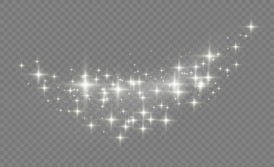 Star dust sparks in an explosion. White sparks glitter special light effect. White glitter texture Christmas background. Sparkling magical dust particles.