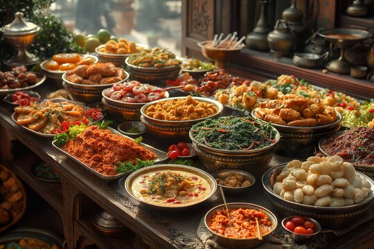 Arabic dishes and spices for the Eid holliday and cuisine, ai generated