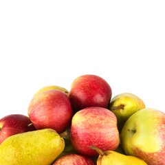 Ripe apples and pears isolated on a white. There is free space for text.