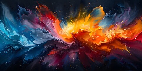 A vibrant explosion of paint on a dark canvas.