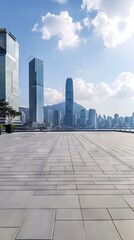 Fototapeta premium Empty square floor and city skyline with building background 