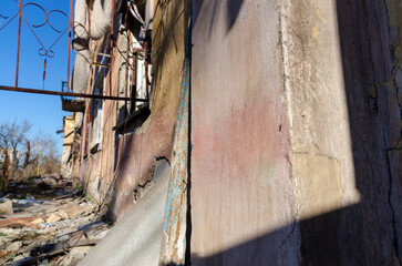 destroyed and burned houses in the city in Ukraine