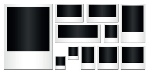 Set a blank white photo frame. Realistic horizontal photo card frame mockup. Photo mockup, stock vector graphics