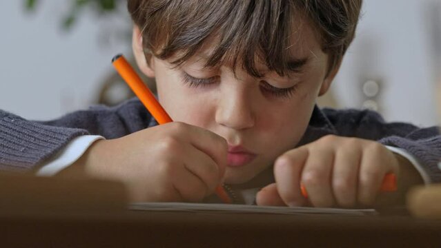 Focused Child Engaged In Coloring An Illustration In Sketchbook