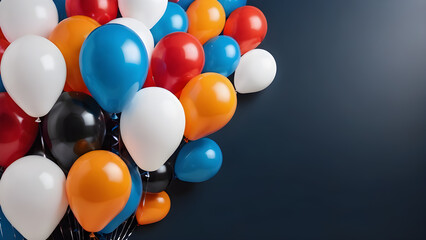 orange black blue white balloons. festive background for a birthday card