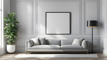 empty frame layout in the living room interior, 3d rendering