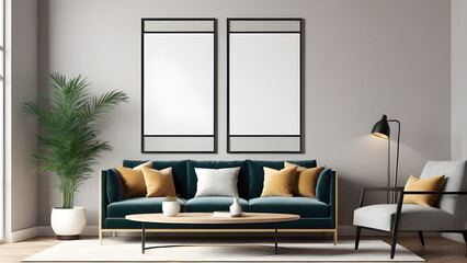 empty frame layout in the living room interior, 3d rendering