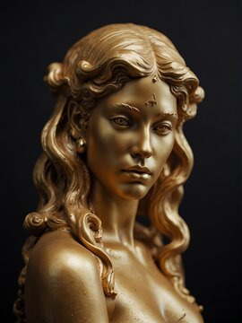 gold aquarius zodiac statue on plain black background close-up portrait from Generative AI