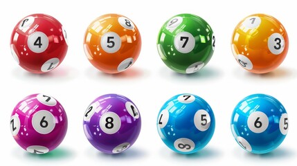 Modern realistic set of 3d color bingo balls for lotto-keno games or billiard. Isolated spheres for casino gambling and snooker.