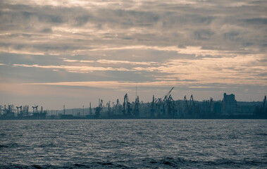 Fototapeta premium smoke after the explosion in the seaport war in Ukraine