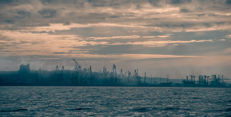 smoke after the explosion in the seaport war in Ukraine