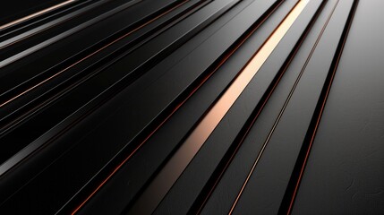 Obraz premium Black and White Minimalistic Background, Sleek Black Background with Metallic Orange Lines for Abstract Design, Elegant Simplicity in Art.