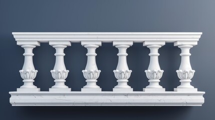 A set of 3d fences with pillars, columns, balusters, and handrails in classic greek or roman style for balcony, terrace, and stairs.