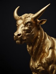 Fototapeta na wymiar gold taurus zodiac statue on plain black background close-up portrait from Generative AI