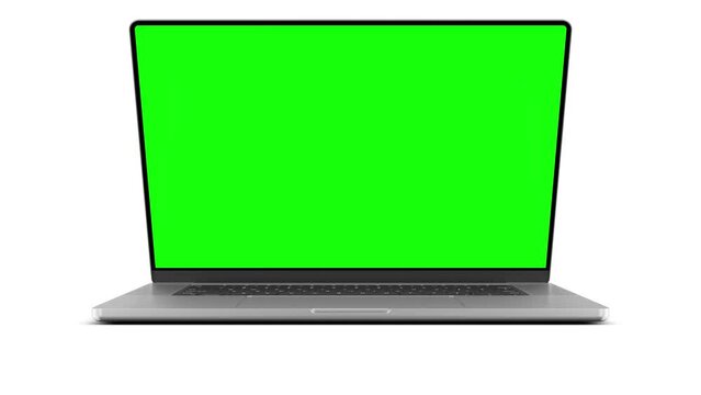 Laptop with a frameless screen - Two-stage opening - a delicate opening followed by a complete one moment later. The video includes a green screen, a luma matte mask, and a screen tracking layer