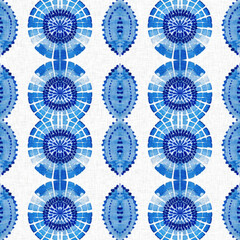 Indigo blue tie-dye handmade textile seamless pattern. Asian style abstract blotched dyed effect print. - 781309412