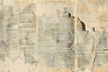 A torn piece of paper overlaid with fragments of newspaper articles, creating a collage of text and images - Powered by Adobe