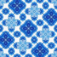Indigo blue tie-dye handmade textile seamless pattern. Asian style abstract blotched dyed effect print. - 781309622