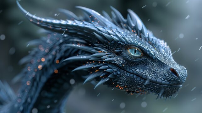 Black dragon head - digital illustration