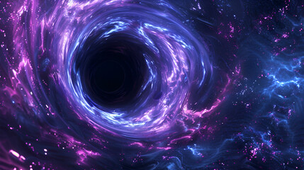 3d render. Abstract neon background. Black hole at the center of the vortex. Particles leave luminous traces. Fantastic wallpaper
