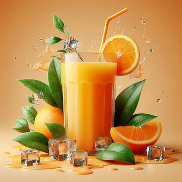 Fresh glass of orange juice with a straw high quality image