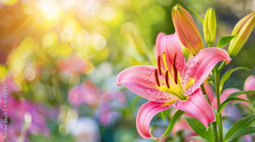 Wall mural Pink flower in field