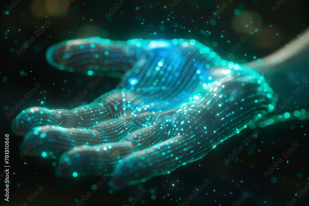 Poster holographic hand interaction coding digital assets
