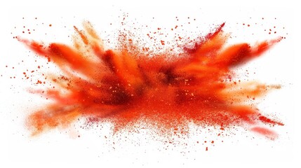 Splashes of seasoning, red dust or paint isolated on transparent background, modern realistic image of red spice powder, paprika and ground chilli pepper explosion.