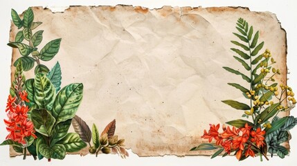 Vintage Botanical Illustration on Weathered Paper Background.