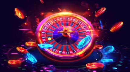 Lucky game UI with prize wheel. Free gift on orange or blue roulette with luck. Online lottery popup clipart collection.