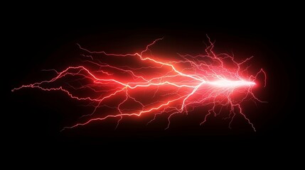 Lightning modern effect isolated on black background. Red spark blast illustration. Magical spell attack with lightning. Energy discharge neon thunderstorm.