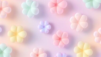Pastel-Colored Flower Shaped Arrangements on Gradient Background.
