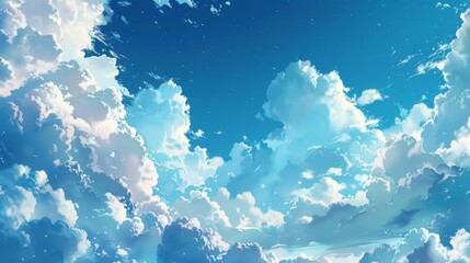 Fototapeta na wymiar Anime art of a serene blue sky with fluffy clouds