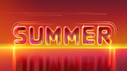 Vibrant Neon Summer Sign on Red Background.