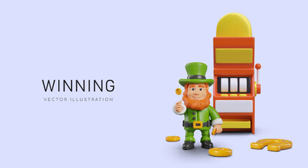 Advertising template with leprechaun and slot machine for gambling business