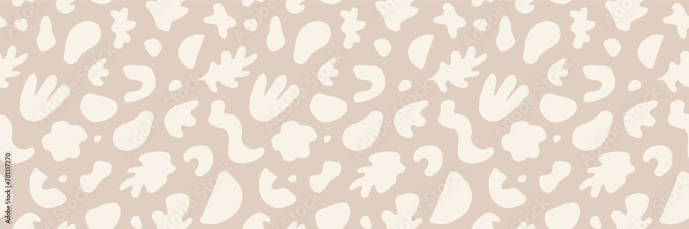 Poster abstract vector aesthetic neutral color seamless pattern. light beige subdued artistic fluid organic