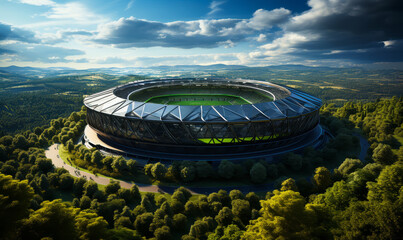 Breathtaking Stadium Panorama - Pristine Pitch Framed by Sweeping Architecture Under Sun-Kissed Skies