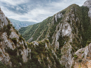 North Macedonia mountains in Matka canyon, Balkans travel beautiful destinations moody landscape - obrazy, fototapety, plakaty