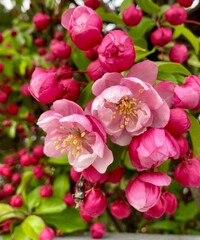 Fototapeta na wymiar pink flowering Japanese quince 