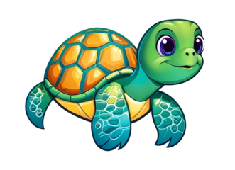 Cute sea turtle cartoon animal isolated on white background