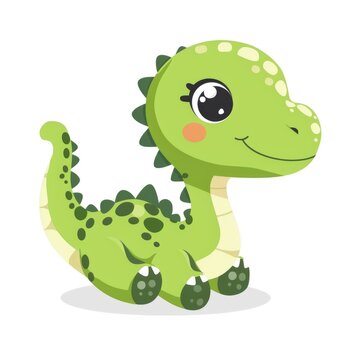 An adorable flat-style illustration of a little dinosaur