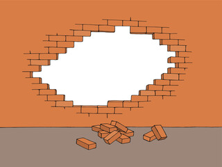 Broken wall graphic color sketch illustration vector - 781319263