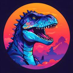 simple dinosaur logo vector with abstract colors on colorful background