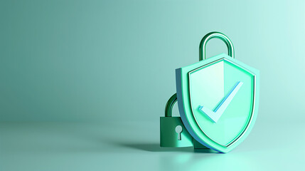 Security Concept with Shield and Padlock in Modern 3D Illustration