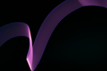 Violet pink shining neon wave of light with dotted stripes on black background. Abstract background with energy line in motion, light painting in futuristic style. - 781319804